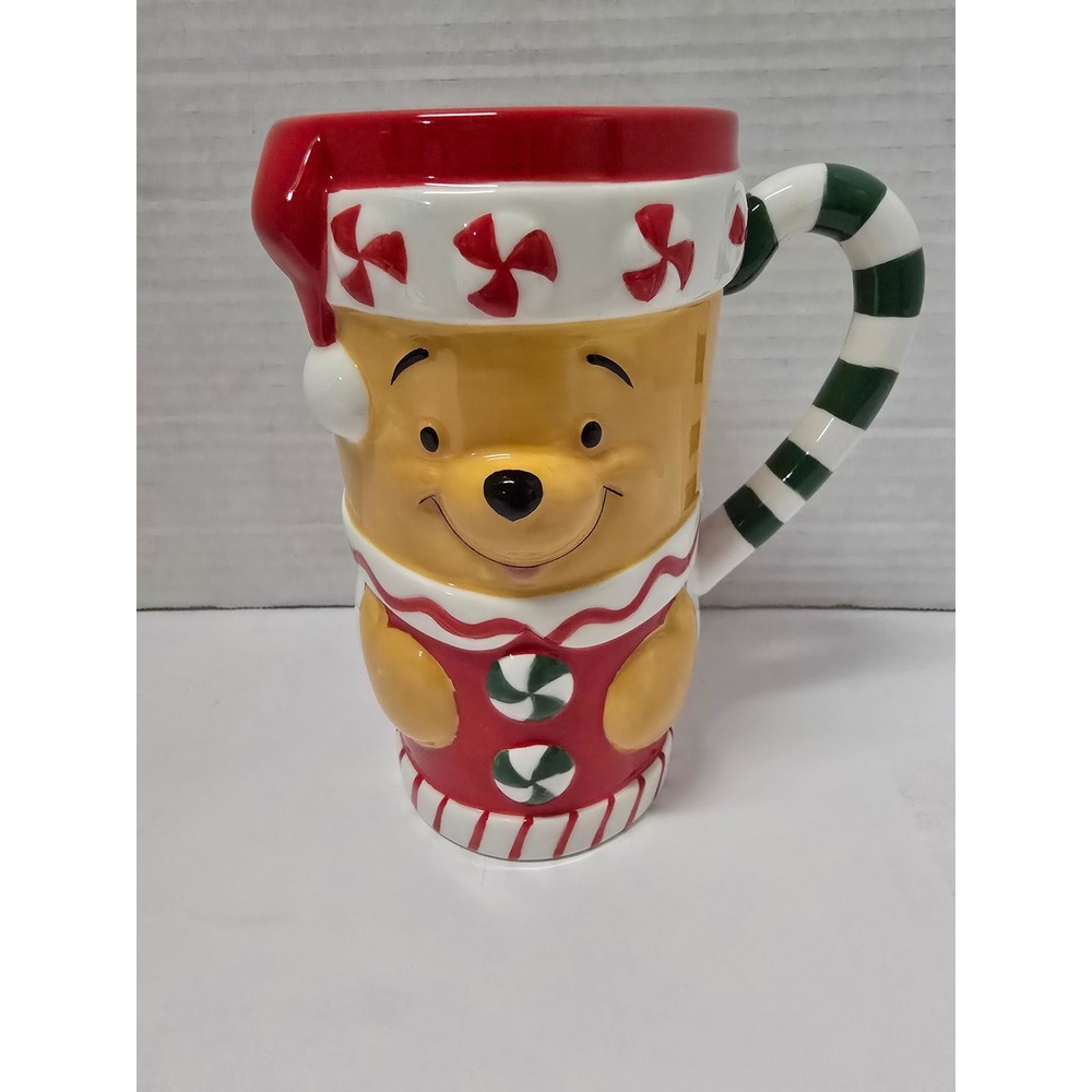 Vintage 1990s Disney Store Winnie the Pooh Christmas 3D Sculpted Ceramic Mug